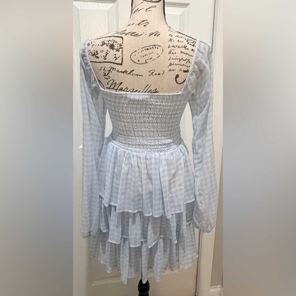 Madden NYC Light Blue Checkered Mini Dress – Wear On or Off Shoulder 💙 - Picture 7 of 8